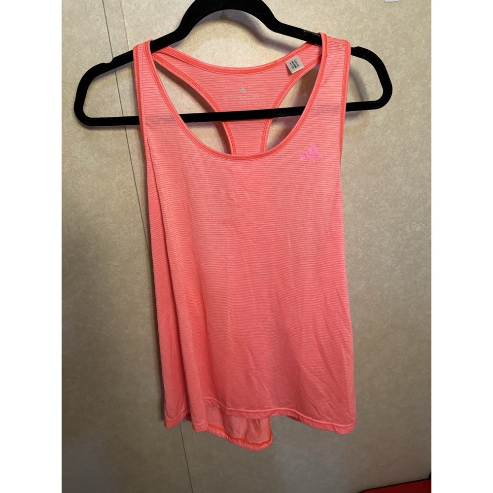 Adidas Women's XL Neon Coral Orange Tank Top Striped Athletic Workout Active